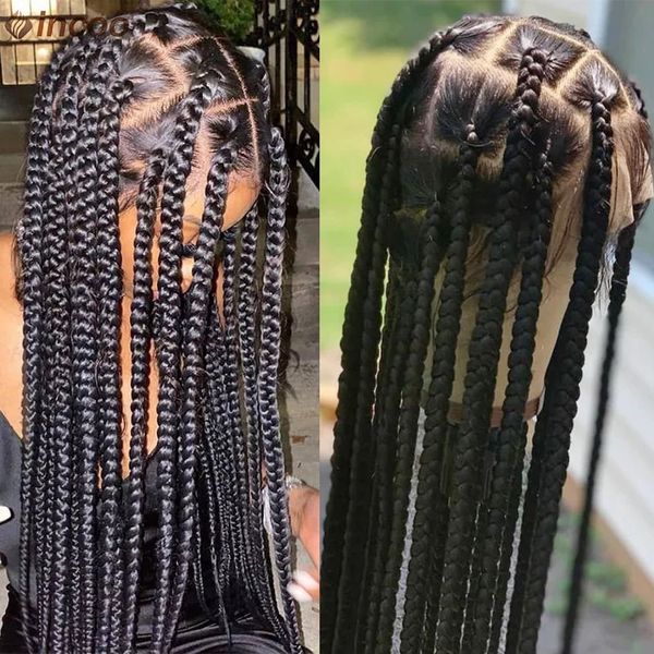 Jumbo noue sans tresses Braids pour femmes noires Cornrows synthétiques Wig Faux Locs Dreadlocks Full Lace Lace Front Perruques Tribal Traides 240426