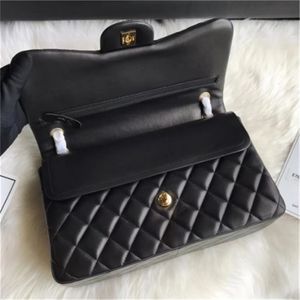 Jumbo Quality Double Vild Sac Designer 25cm 30cm en cuir réel Caviar Retro Lambe Classic All Black Purse Mandted Handsbag Shoul 404