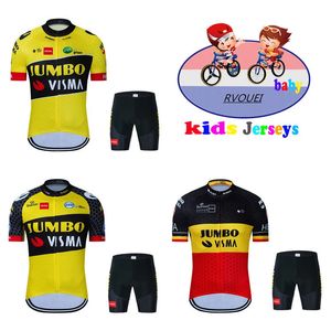 Jumbo Visma Kids Cycling Jersey Set Shorts Summer Balance Ademende snel droge kinderen fietsen kleding jongens meisjes fietsen fiets slijtage 240407