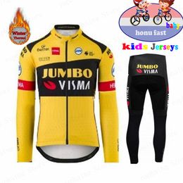 Jumbo Visma Kids Winter Thermal Fleece Cycling Jersey Set Bicycle Girl Vêtements à vélo à vélo chaud