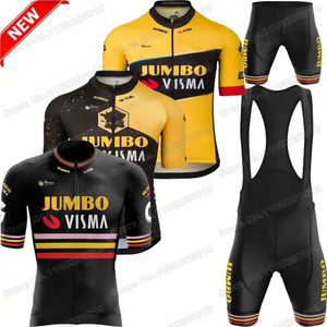 Jumbo Visma Trilogy Wielertrui Set Italië Frankrijk Spanje Tour Wielerkleding Heren Racefiets Shirt Pak Fietsbroek 231220