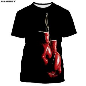 Jumeast marca hombres mujeres 3D impreso camiseta colgando guantes de boxeo manga corta moda camiseta deporte pulóver verano Tops camisetas 210706