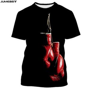 Jumeast Marque Hommes Femmes 3D T-shirt imprimé Gants de boxe suspendus à manches courtes Mode T-shirt Sport Pull Tops d'été Tees 210629