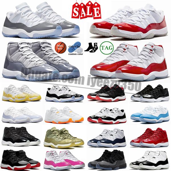 Jump Man 11 Cherry 11s Basketball Shoes Mujeres Pink Cement Gris Amarillo Snakeskin Midnight Navy Pure Violet Cap y vestido