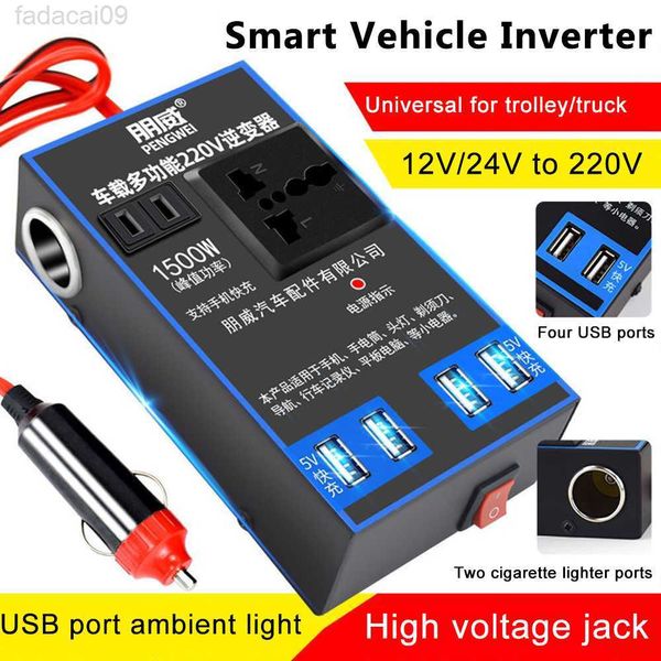 Jump Starter 1500W Power Inverter 12V24V à 110V220V Voiture Téléphone Mobile 4 USB Charge Camion Prise Maison Auto Chargeur Convertisseur Adaptateur HKD230710