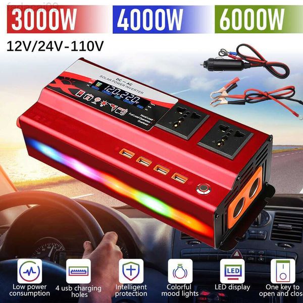 Jump Starter 3000W 6000W Picos Inversor de energía para automóvil Convertidor solar Onda sinusoidal 12V24V CC a 110V CA o 220V HKD230710