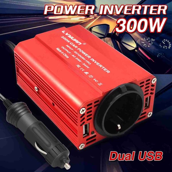 Jump Starter 300W Power Inverter DC 12V à AC 110V 220V Dual USB Car Adapter Converter Chargeur automatique Onde sinusoïdale modifiée EU US Socket HKD230710