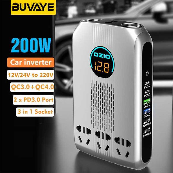 Démarreur de saut BUVAYE Car 12v24v à 220V Convertisseur 200W Onduleur à onde sinusoïdale modifiée USB Affichage de la tension de charge rapide étendue HKD230710