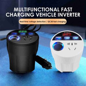 Jump Starter Car Power Inverter 24V 12v 220v 120W Affichage Led 3 Ports USB Allume-cigare QC30 inverseur 12 220 v fonte automotiva HKD230710