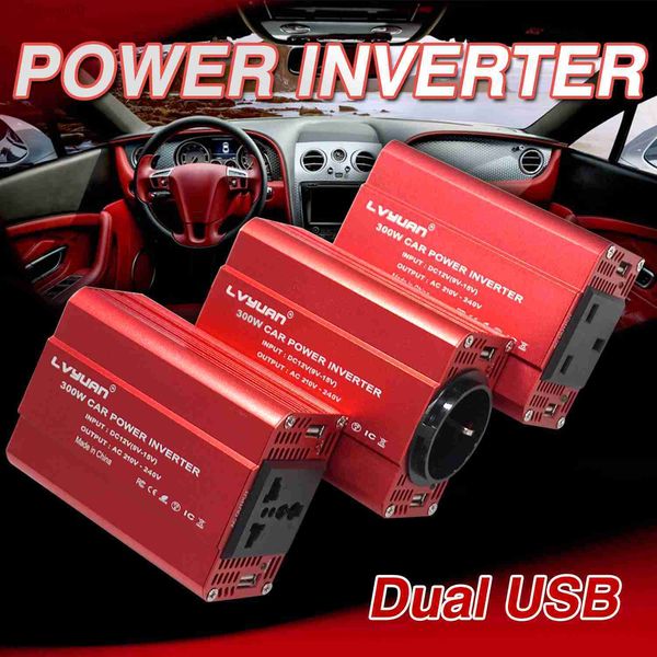 Jump Starter Power 300W Inversor 12V a 220V 230V Encendedor de cigarrillos del coche Convertidor de voltaje Dual USB EUUKAUUniversal Socket Accesorios para automóviles HKD230710