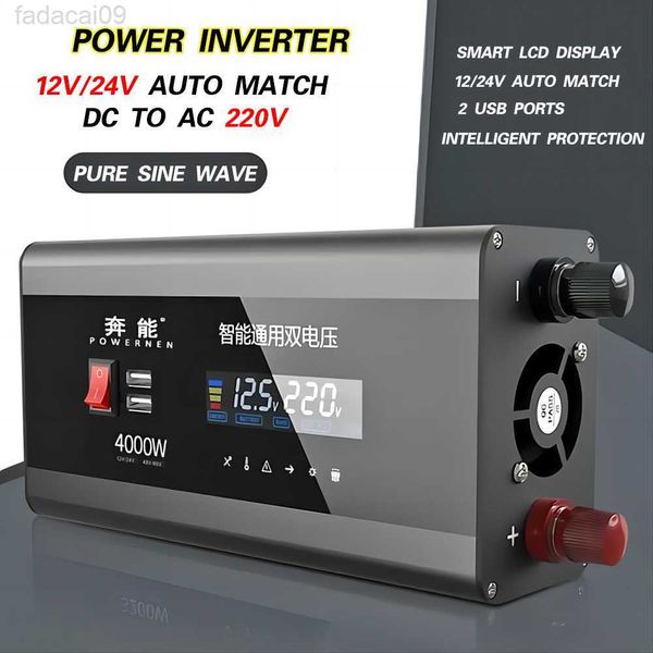 Jump Starter Inversor de onda sinusoidal pura Banco de energía Inversor de automóvil para el hogar 2200W2800W DC 12V 24V Auto Match Ac 220V Convertidor de voltaje Inversor solar HKD230710