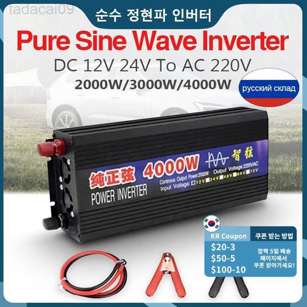 Jump Starter Pure Sine Wave Power Bank Home Car Invert 2000W3000W4000W DC 12V 24V a Ac 220V Convertidor e inversor solar de voltaje HKD230710