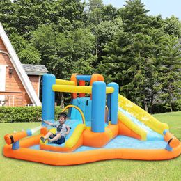 Castillo de salto Tobogán acuático Juguetes inflables para saltar Casa de rebote Castillo con tobogán Piscina Pistola para salpicaduras Juego al aire libre Diversión en el jardín Patio trasero Fiesta de cumpleaños