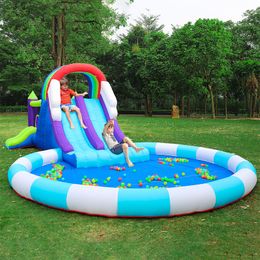 Castillo de salto Toboganes acuáticos a la venta la casa de juegos Rainbow Fun Toboganes dobles Blow Castle Juguetes inflables para saltar Tobogán de parque acuático para juegos al aire libre con piscina para niños