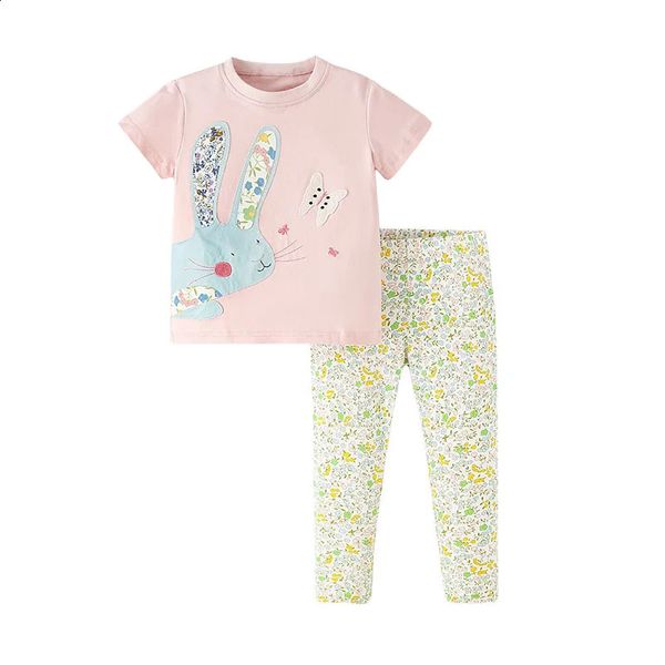 Ensembles de vêtements pour filles 27T, costumes pour enfants, 2 pièces, hauts, Leggings, Costume d'été pour bébé, tenues à manches courtes, 240306