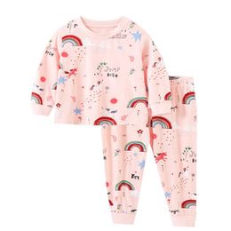 Springende meter aankomst kinderkleding set katoen meisjes herfst lente ondergoed Rainbow Unicorn Kids 2 stks pakken outfits 210529