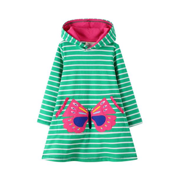 Jumping Meters Arrivée Robes à capuche pour enfants avec papillon Applique Coton Automne Hiver Fille à capuche 210529