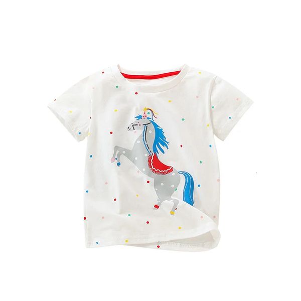 Jumping mètres Arrivée Unicorn Girls Tees Cotton Summer Backs Clothes Kids Tops Childrens Tshirts 240506