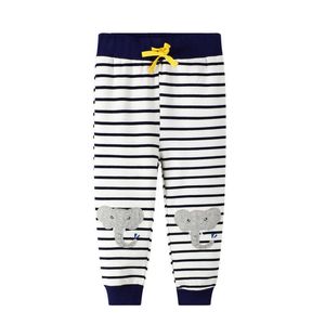 Metros de salto Baby Boy Girls Sweetpants Elepant Pantalones Stripe Niños Punto de algodón Cordón Niño Animales Pantalones largos 210529