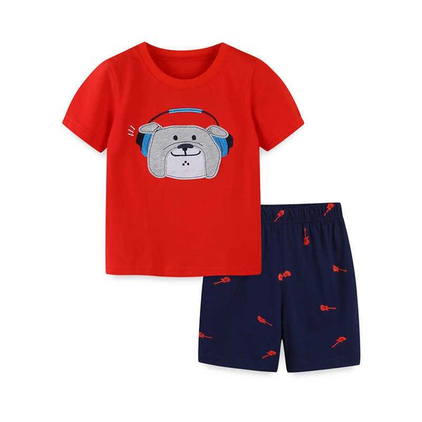 Jumping Meters Baby Boy Summer Vêtements Set Broderie Enfants T-shirt Shorts 2pcs Ensembles Vêtements pour enfants Vêtements pour tout-petits 210529