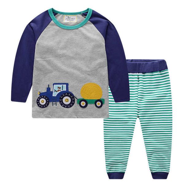 Jumping Meters Boys Outfit Coton Applique avec tracteur à manches longues Vêtements de bébé Ensembles Automne Printemps Enfants 2 pcs Costumes 210529