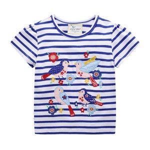 Springende meter Merk Tees Tops voor Baby Meisjes Kleding Dieren Applique Streep Kinder T-shirts T-shirt voor zomer 210529