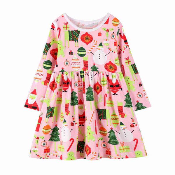 Mètres de saut Respirant Filles Robe avec Motif de Bonhomme de Neige de Noël Col Rond Coton Enfants Automne Manches Longues pour Robes Rose G1215