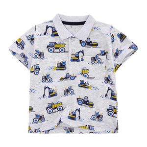 Springende meters Children's Cartoon Polo Shirts Korte Mouw Graafmachines Print Kleding Katoen Ademend Kids Mode 210529