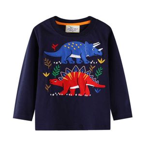 Springende meters Kinderen Lange Mouw T-shirts Dinosaurussen Applique Jongens Meisjes Katoenen Kleding voor kinderen 210529