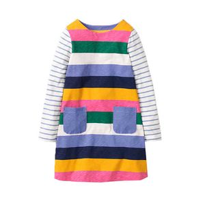 Jumping Meters Enfants Stripe Girls Dress pour Automne Printemps Enfants Coton Vêtements À Manches Longues Poches Robes 210529