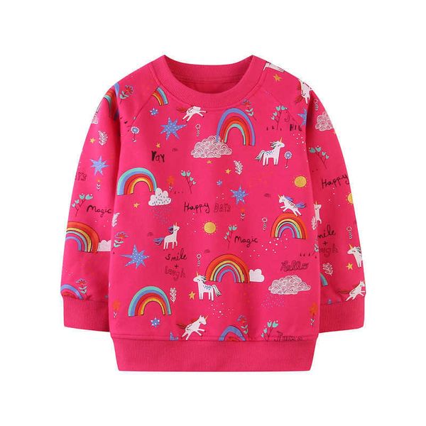 Jumping Meters Fashion Girls Sweatshirts pour automne hiver Licorne Bébé Pulls Coton Rainbow Sweats à capuche pour enfants Top Vêtements 210529