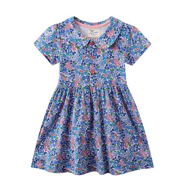 Jumping Meters Fleurs Baby Girl Robes Top Marque Coton Jersey Princesse Enfants Vêtements Floral Print Summer Kid Frock 210529