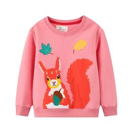Springende meter Meisjes Squirrel Applique Sweatshirts Lange Mouwen Herfst Winter Baby Katoen Kleding Hooded Shirts Kids Tops 220309