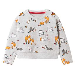 Springende meter Meisjes Sweatshirts voor Herfst Lente Dieren Afdrukken Katoenen Mode Kinderkleding Toddler 210529