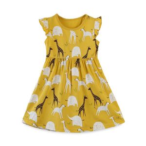 Jumping Meters Princesse Filles Robes Pour L'été Avec Des Animaux Imprimer Coton Bébé Girafe Vêtements Mignon Enfants Enfants Costume 210529