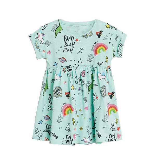 Jumping Meters Rainbow Baby Robe Vêtements Coton Imprimer Personnages de dessins animés Licornes Enfants Filles Robes Été Enfant Porter 210529