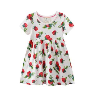 Jumping Meters Fraise Imprimer Bébés Filles Robes Mignon Coton Vêtements Pour Enfants Vente Enfant Princesse Robe Fille 210529