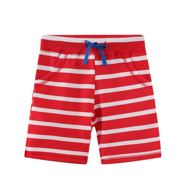 Jumping Meters Summer Boys Short à rayures rouges et blanches avec poches Animaux Broderie Fashion Childrne's Drawstring Pants Kids 210529