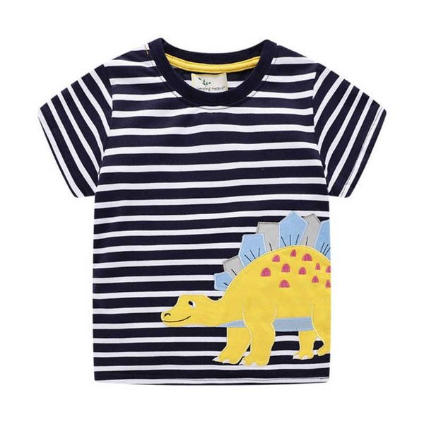 Jumping Meters Summer Boys Tees Ops Applique Dinosaur Baby Chemises Coton Arrivée Enfants Vêtements Stripe Boy Girl Shirt 210529