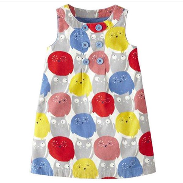 Jumping Meters Summer Owls Print Robes de bébé sans manches pour vêtements pour enfants 2-7T Princess Frocks Animals Kids Dress 210529