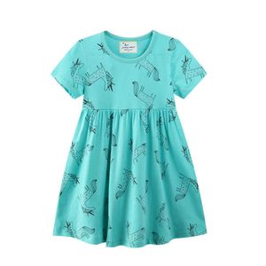 Springende meter Zomer Eenhoorns Prinses Jurk Katoen Dieren Print Baby Korte Mouw Kleding Kids Meisjes 210529