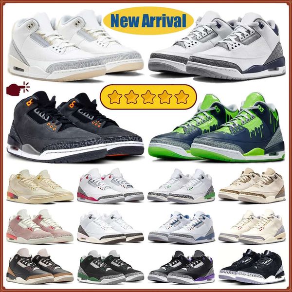 Jumpma 3 3s Desinger Chaussures de basket Femmes Hommes Gree Glow Ivoire Midight Navy Fear Off Noir Medelli Suset Rio Palomio Blanc Cemet Noir Feu Rouge Musli Seakers pour moi