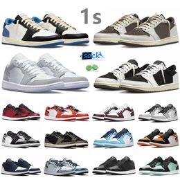 1 1s Low Chaussures de basket-ball pour hommes Olive Black Phantom Reverse Moka Fragment Dark Moka White Camo Wolf Grey Paint Drip Panda UNC Hommes Femmes Baskets Sports Sneakers