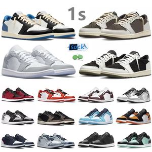 1 1s Low Chaussures de basket-ball pour hommes Olive Black Phantom Reverse Moka Fragment Dark Moka White Camo Wolf Grey Paint Drip Panda UNC Hommes Femmes Baskets Sports Sneakers