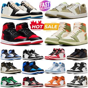 Jumpman 1 hoge basketbalschoenen heren dames 1s lage sneakers golf olijf omgekeerd mokka Zwart Phantom gefokt UNC dennengroen zwart wit heren dames buitensportschoenen