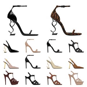 Met doos dames designer sandalen zwart naakt bruin open teen slingback hoge hakken dames echte lederen jurk schoenen luipaard feest trouwplatform pompen hiel maat 35-42