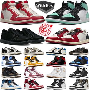 Con caja Hombres Mujeres 1 Zapatos de baloncesto 1S Lost Found Green Glow Negro Blanco Bajo Olive Black Phantom Reverse Mocha Satin Bred Patent Mens Trainer Zapatillas de deporte al aire libre