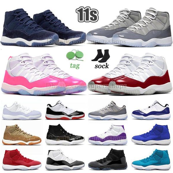 Jumpman 11 zapatos de baloncesto retro para hombre para mujer cereza 11s rosa alto concord bajo puro violeta terciopelo medianoche azul marino vino como 96 82 zapatillas de deporte de diseñador J11 entrenador J11s