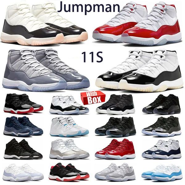 Chaussures de basket-ball Jumpman 11s hommes Femmes 11 Cherry Cool Grey Ciment Grey Bred Cap et robe Gamma Blue Mens Trainers Sport Sneakers avec boîte