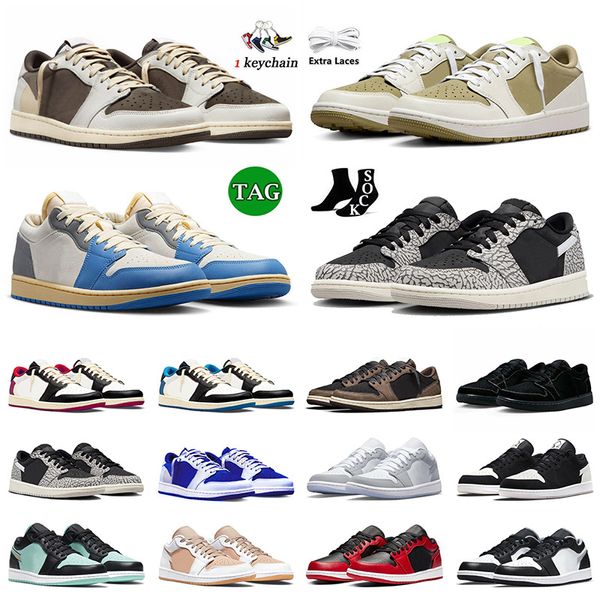 Jumpman 1s Low Golf Zapatos de baloncesto de oliva 1 Tamaño grande 13 Mocha inversa UNC Bred Toe Black Phantom Hombres Mujeres OG Zapatillas de deporte Deportes al aire libre